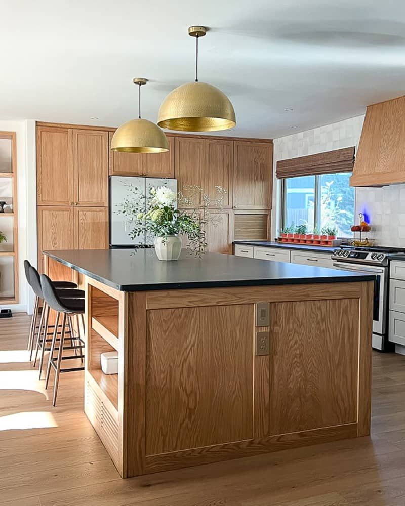 Large wood kitchen island center renovation kitchen.