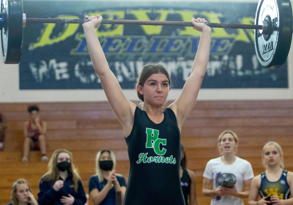 Haines City's Skyla Jones finished second in the 129-pound class on Saturday at the Class 3A, District 10 girls weightlifting meet at Winter Haven High School.