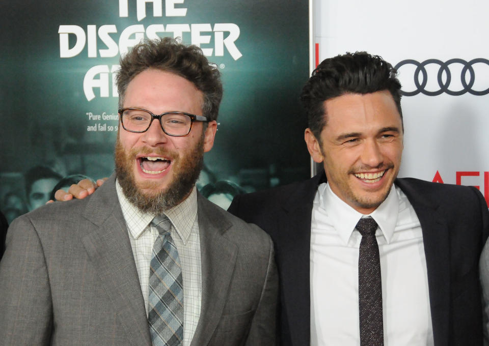 Closeup of Seth Rogen and James Franco