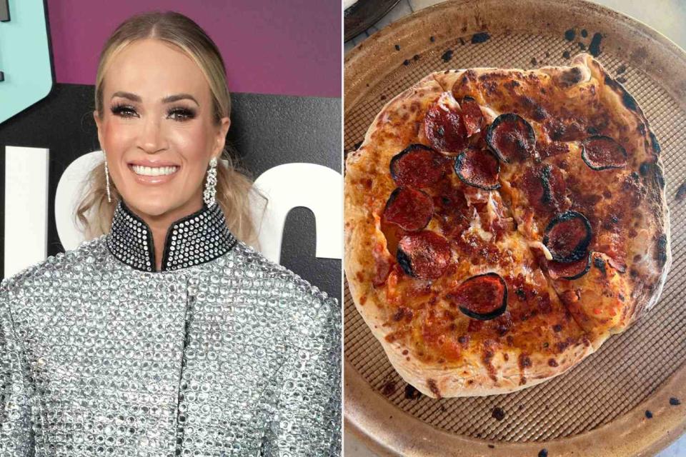 <p>carrieunderwood/Instagram</p> Carrie Underwood and a pepperoni pizza