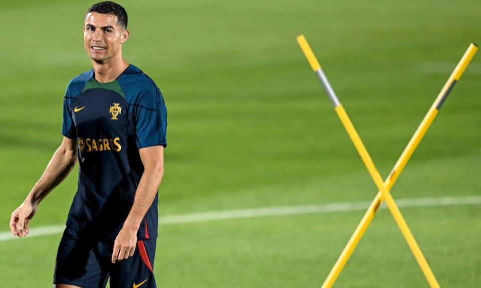 Cristiano Ronaldo cracks a smile as he trains with Portugal before their last-16 tie with Switzerland.