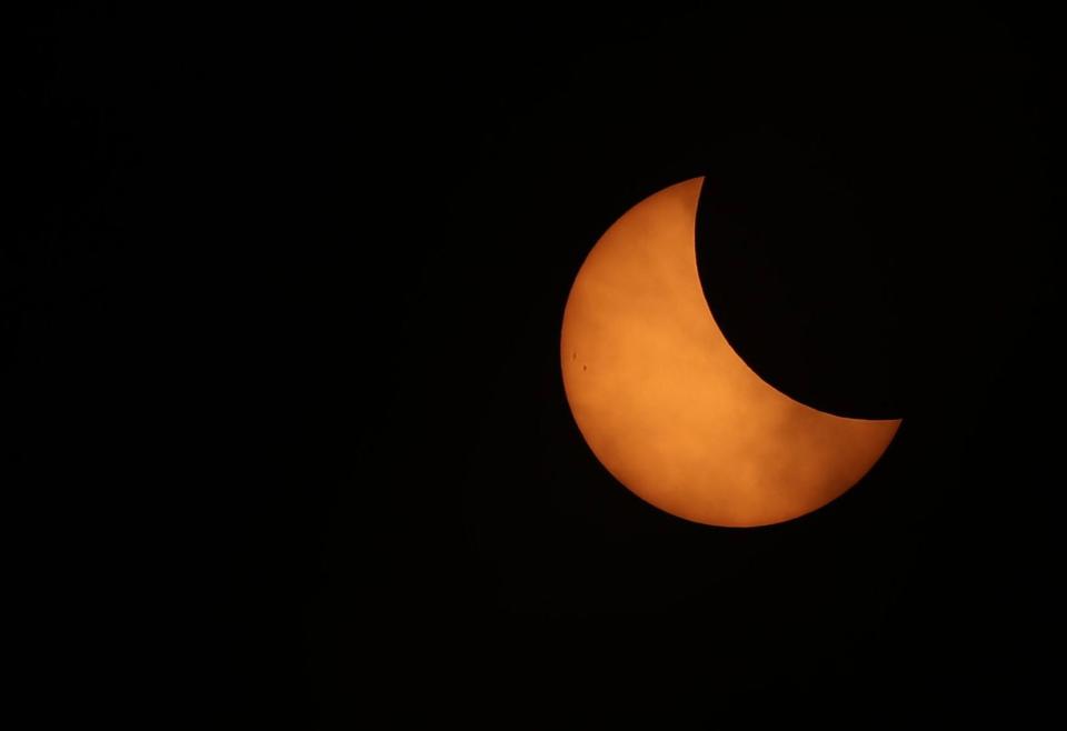 The moon passes in front of the sun on Aug. 21, 2017. From Cape Coral, where this photo was taken, 78% of the sun was covered during this solar eclipse.