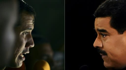 Opposition leader Juan Guaido (L) wants a new election in Venezuela, while President Nicolas Maduro who refuses to resign is seeking a "democratic cohabitation"