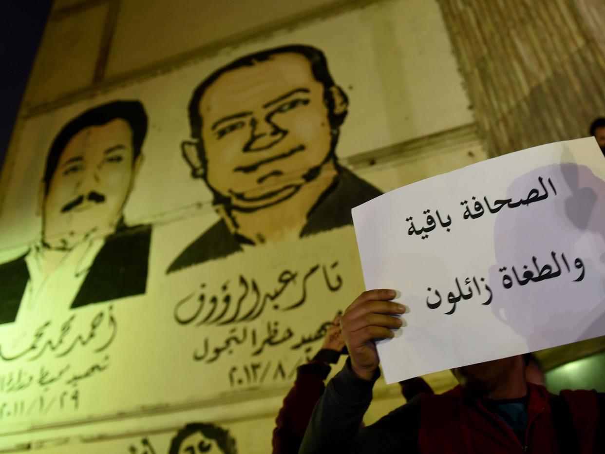 A journalist protesting against a crackdown on the free media in Egypt, which ranked 161 out of 180 countries in the 2017 Press Freedom Index: Getty