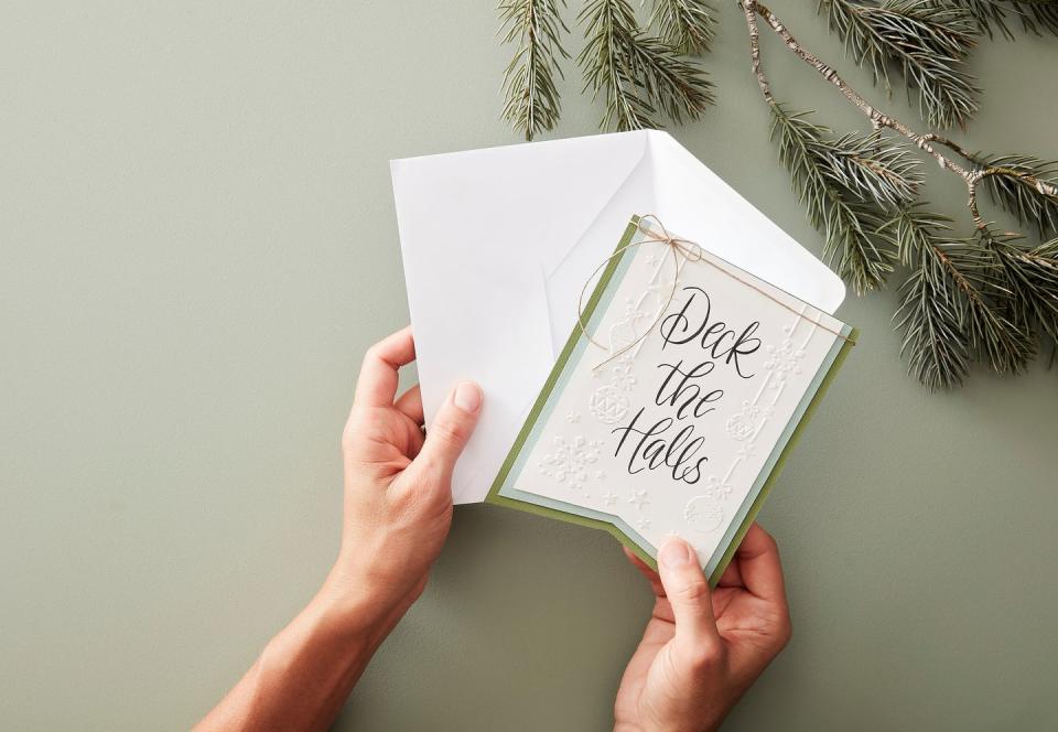 <p>While handmade Christmas cards are nothing new, it seems more Brits are opting for them this year. As well as helping to get your creative juices flowing, making your own helps to minimise plastic waste from shop-bought ones. </p><p><a class="link " href="https://www.hobbycraft.co.uk/winter-woodland-christmas-card-kit-20-pack/649024-1002" rel="nofollow noopener" target="_blank" data-ylk="slk:SHOP CHRISTMAS CARDS;elm:context_link;itc:0;sec:content-canvas">SHOP CHRISTMAS CARDS</a> </p>