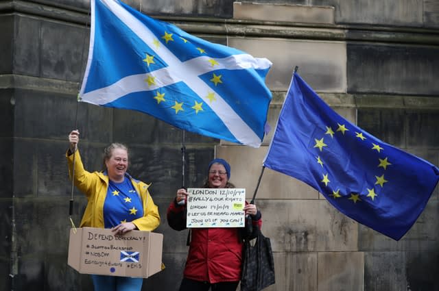 Remain Supporters at a Brexit court hearing at the Court of Session in Edinburgh