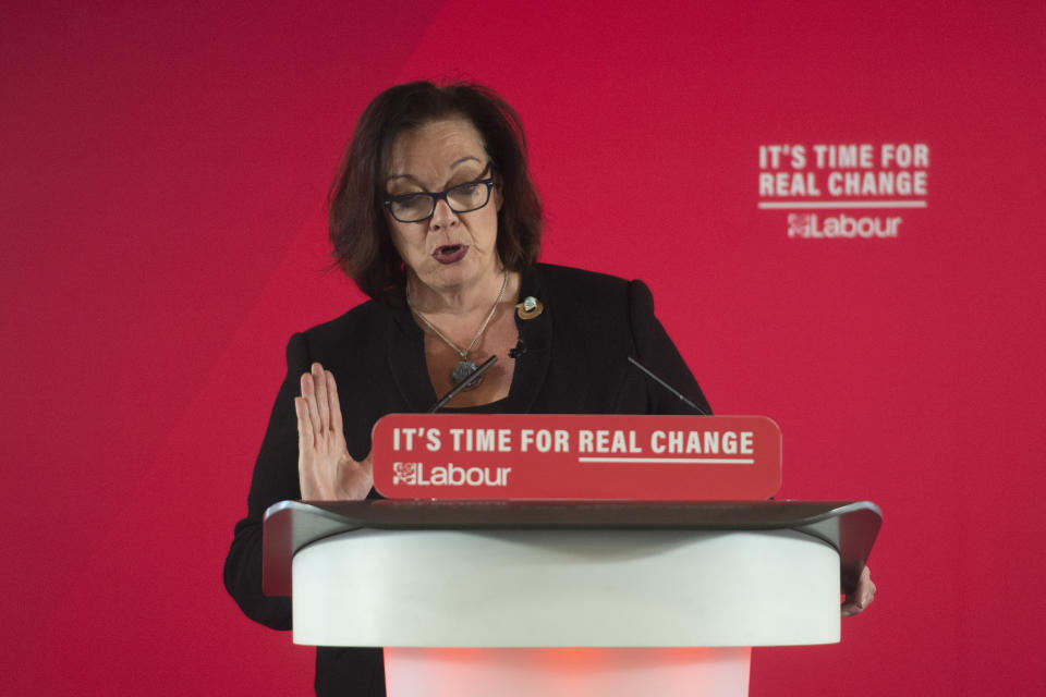 Lyn Brown, Labour Parliamentary Candidate for West Ham, speaks at a party event about the economy in central London.