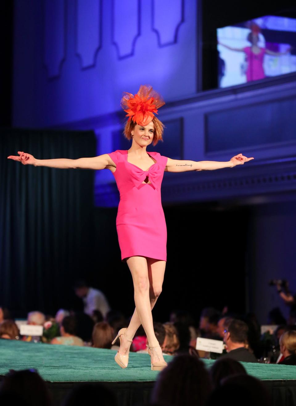 Model Tana Leggo shows a Derby look at the 2022 Kentucky Derby Festival/Macy's Spring Fashion Show. Contributing sponsors are Guess ? Inc., Caesars Southern Indiana, J Michael's Spa & Salon and Radley London. March 31, 2022