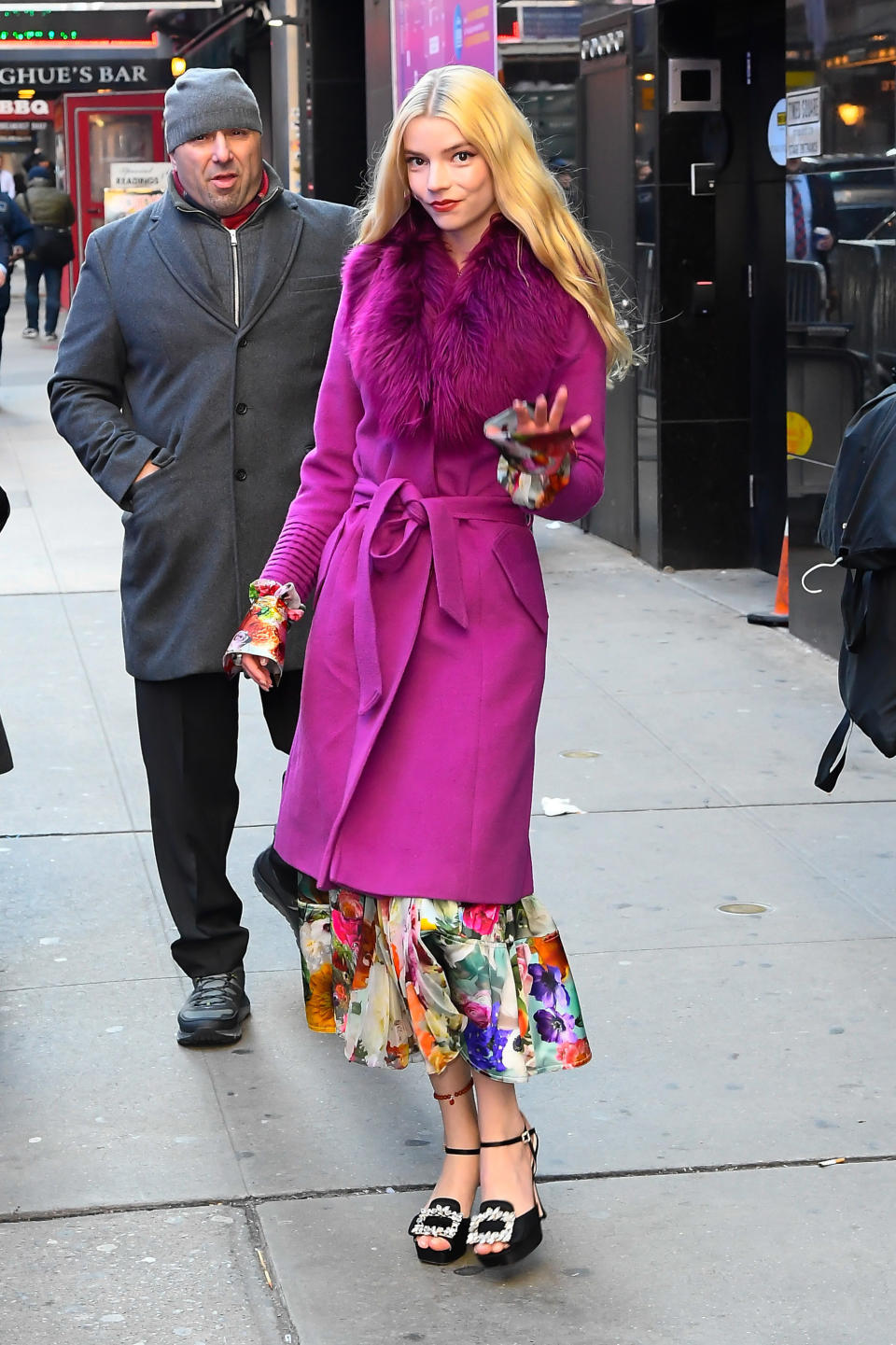 Anya Taylor-Joy in fuchsia coat