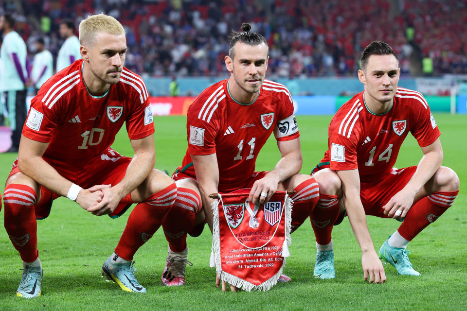 Gareth Bale, pictured here before the start of Wales' clash with USA at the World Cup.