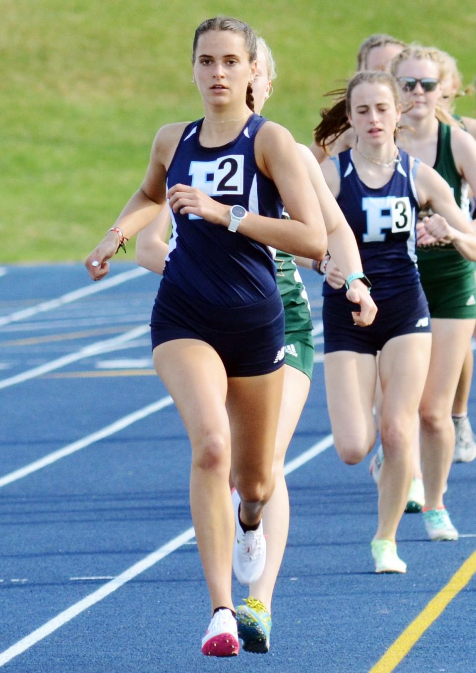 Petoskey's Noel VanderWall (front) and Caroline Farley (back) each closed their Northmen careers at the D2 state finals Saturday.
