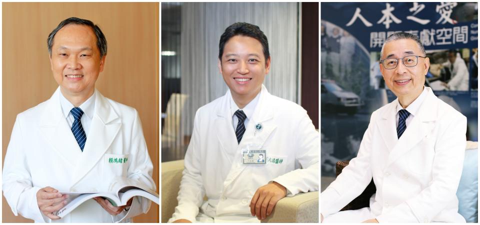 入選2021年度科學影響力排行榜的花蓮慈院外科醫學發展中心主任賴鴻緒教授（左）研究部主任丁大清醫師（中）口腔病理科主任江俊斌（右）。