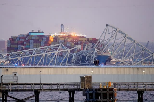 <p>Al Drago/Bloomberg via Getty</p> The Francis Scott Key Bridge in Baltimore collapsed in the early hours of Tuesday morning