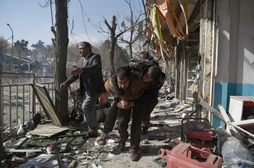 The scene of a car bomb attack in Kabul on January 27, 2018, which was claimed by the Taliban