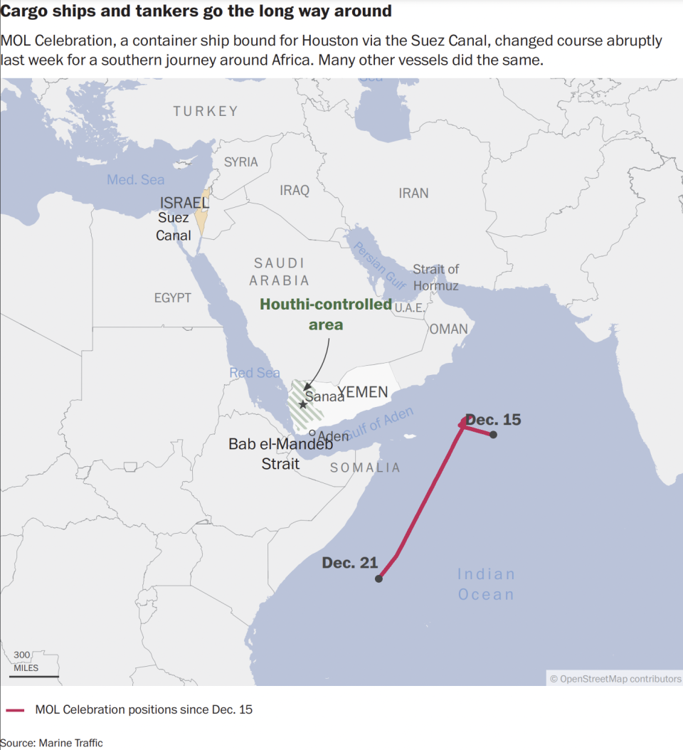 Cargo ships going the long way round