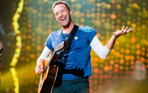 Chris Martin onstage with Coldplay in Brazil, 2017 - Credit: Getty