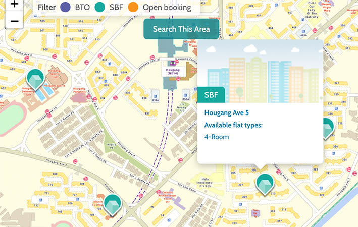 Screengrab of the HDB's SBF "Finding a Flat" webpage.