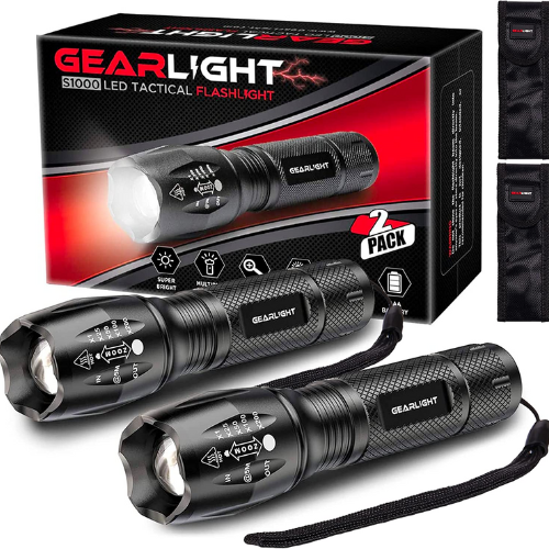 two GearLight LED flashlights against white background