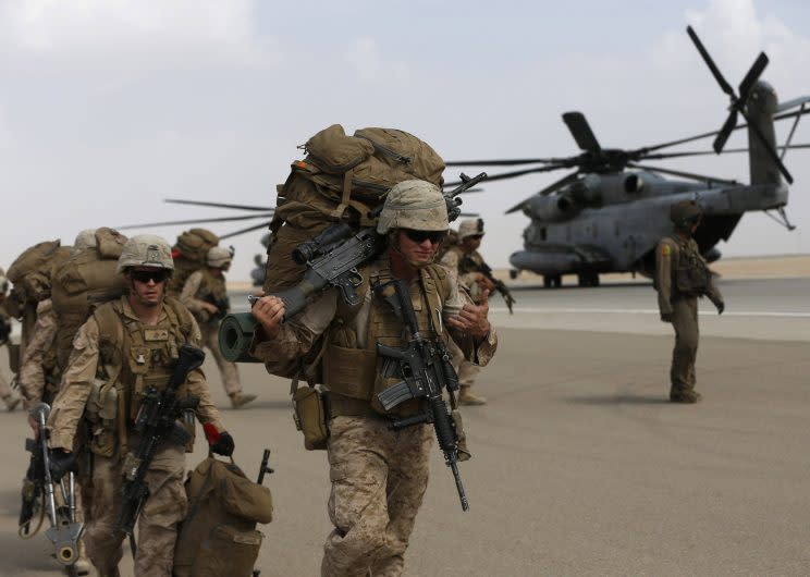 Marines preparing to leave Helmand, Afghanistan, in October 2014