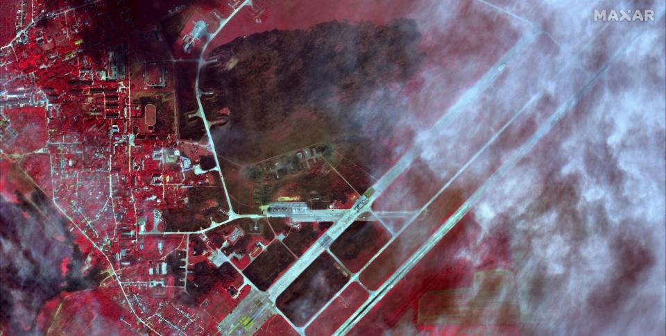 An infrared overview of Saki Airbase showing the extent of fire after attack, in Novofedorivka, Crimea - Maxar Technologies/Handout via REUTERS