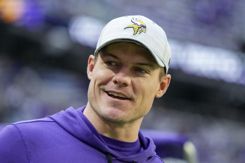 Minnesota Vikings head coach Kevin O'Connell is seen before an NFL wild card football game against the New York Giants Sunday, Jan. 15, 2023, in Minneapolis. (AP Photo/Charlie Neibergall)