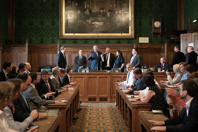 Sir Graham Brady, chairman of the 1922 Committee, announces the results of the first ballot round in the Conservative Party leadership contest in the Houses of Parliament 