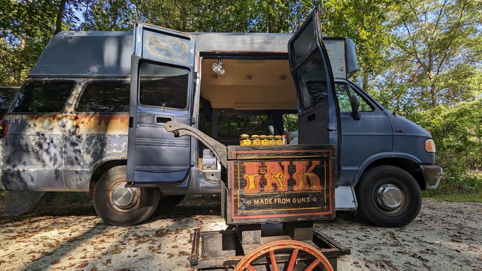 Little's van has served both as transportation to make art and teach workshops as well as a mobile studio for ink production. - Thomas Little