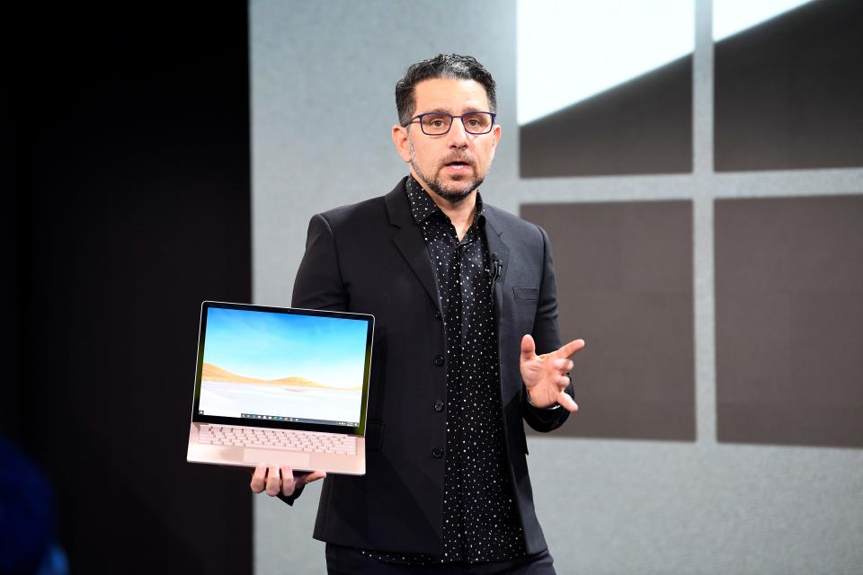 10/2/19 10:08:55 AM -- New York, NY  -- Microsoft unveiling event. -   Panos Panay is the chief product officer of Microsoft , with a surface laptop

 Photo by Robert Deutsch, USA TODAY staff ORG XMIT:  RD 138286 Microsoft unveil 10/2/2019 (Via OlyDrop)