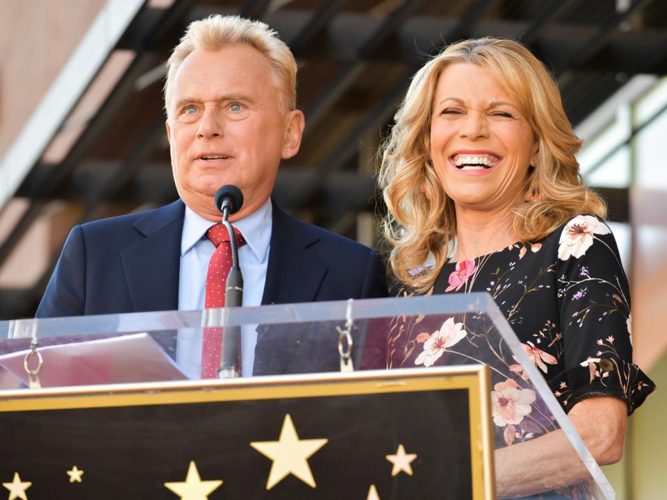 Pat Sajak and Vanna White receive a star on the Hollywood Walk of Fame in 2019.