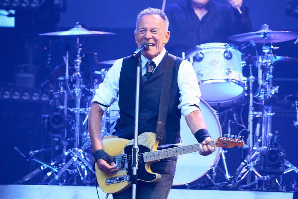 Bruce Springsteen perform on stage at Civitas Metropolitano Stadium in Madrid, Spain