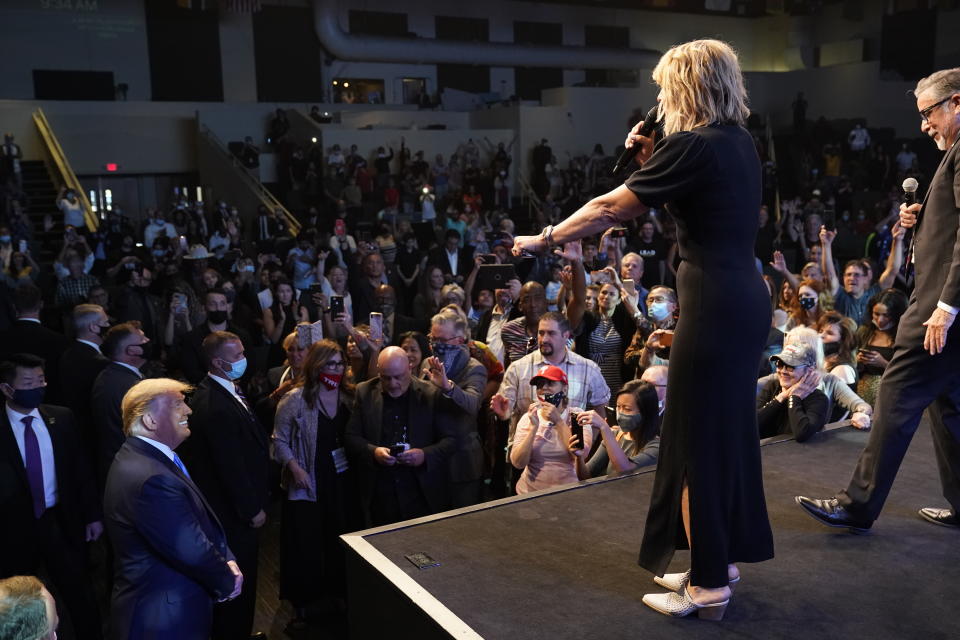 President Donald Trump attends church at International Church of Las Vegas, Sunday, Oct. 18, 2020, in Las Vegas, Nev. (AP Photo/Alex Brandon)