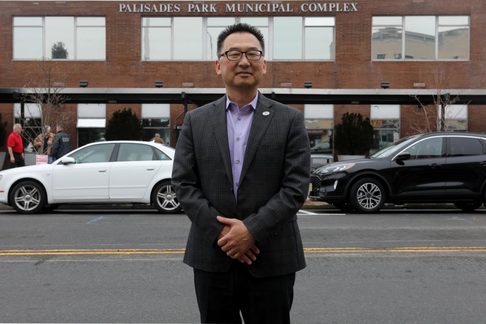 Former Palisades Park Mayor Christopher Chung, outside the municipal complex, on Broad Ave. Thursday, March 25, 2021