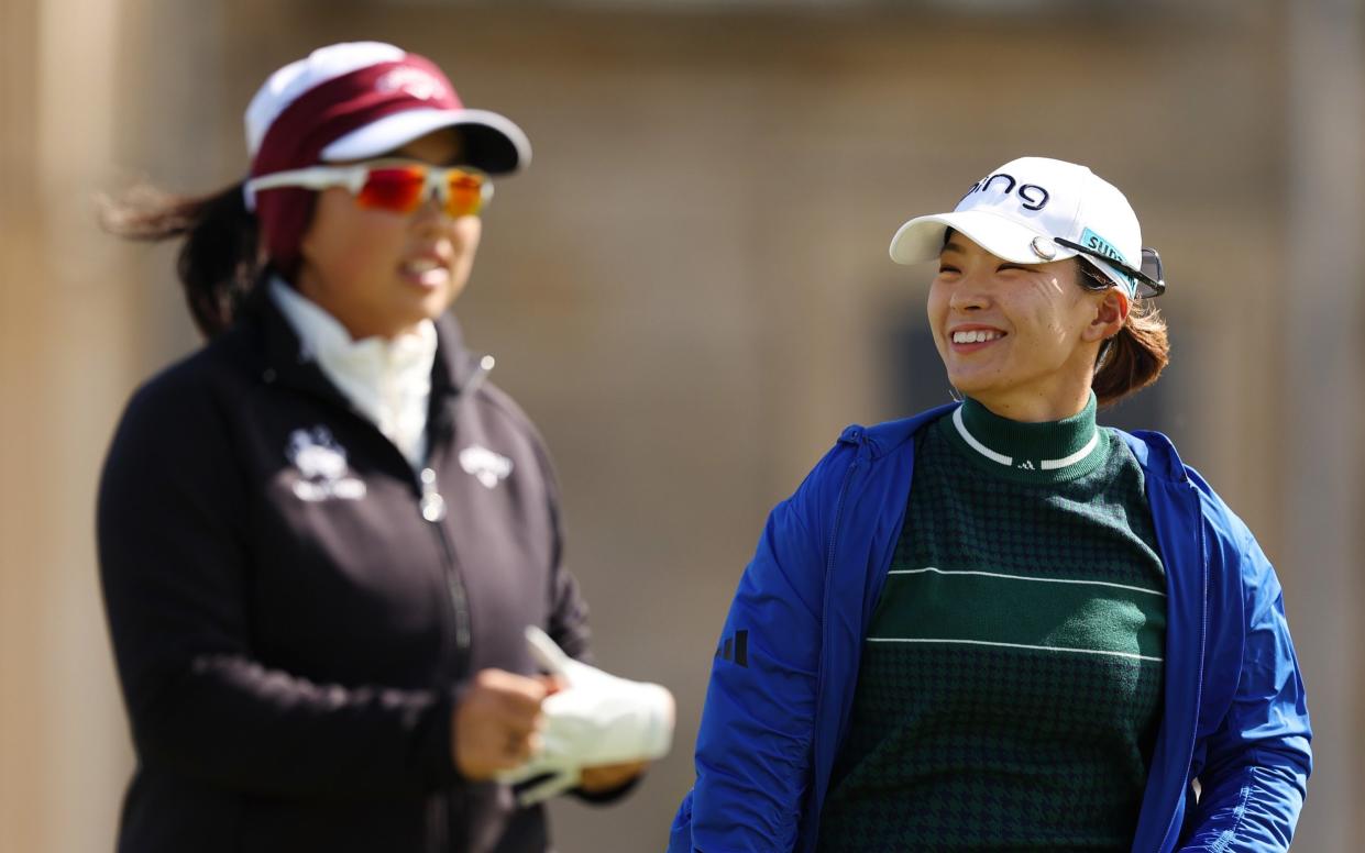 Hinako Shibuno of Japan smiles on the first hole at St Andrews