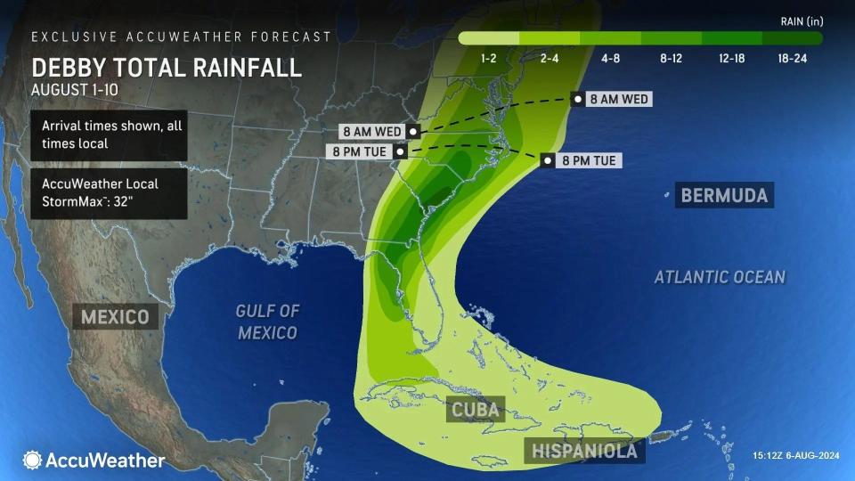 AccuWeather's Tropical Storm Debby Rain Forecast