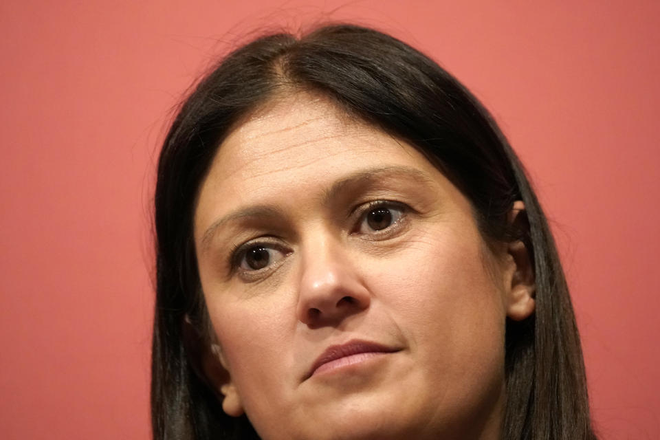 DUDLEY, ENGLAND - MARCH 08: Lisa Nandy, MP for Wigan takes part in the last Labour Party Leadership hustings at Dudley Town Hall on March 08, 2020 in Dudley, England. Sir Keir Starmer, Rebecca Long-Bailey and Lisa Nandy are vying to replace Labour leader Jeremy Corbyn, who is stepping down following his party's loss in the December 2019 general election. The new leader and deputy will be announced on 4 April, 2020.  (Photo by Christopher Furlong/Getty Images)