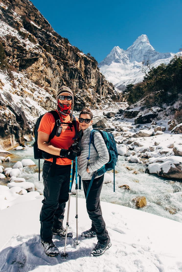 Sissom and Schmieder hiking to their wedding site. (Photo: Charleton Churchill/Caters News)