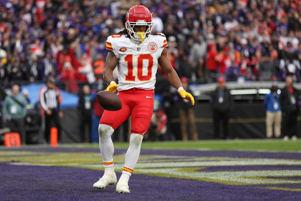 Isiah Pacheco and the Kansas City Chiefs are popular among bettors for the Super Bowl. (Photo by Patrick Smith/Getty Images)