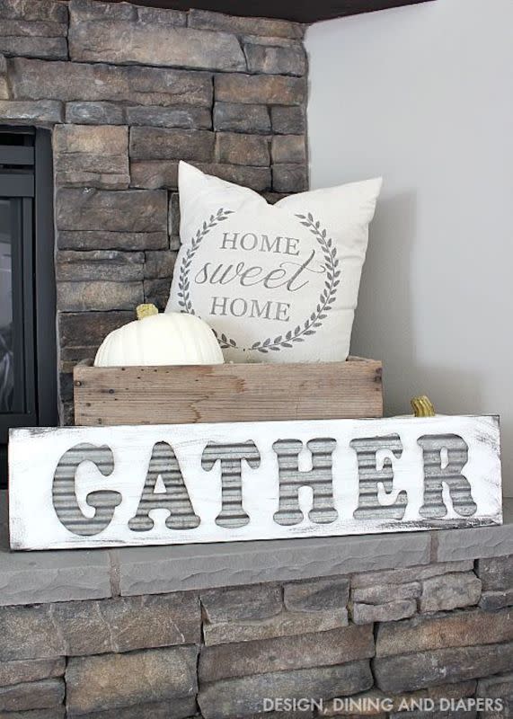 <p>Taryn Whiteaker</p><p>This is the perfect Thanksgiving sign to craft. Find the tutorial at <a href="https://tarynwhiteaker.com/diy-gather-sign/" rel="nofollow noopener" target="_blank" data-ylk="slk:Taryn Whiteaker;elm:context_link;itc:0;sec:content-canvas" class="link "><em>Taryn Whiteaker</em></a>.</p>