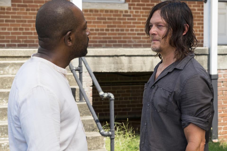 <p>Lennie James as Morgan Jones, Norman Reedus as Daryl Dixon (Credit: Gene Page/AMC) </p>