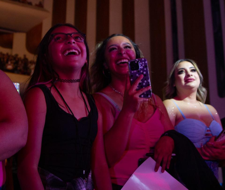 Becky G fans record her performance during the "Mi casa, tu casa" tour at the Abraham Chavez Theatre in El Paso, Texas on Oct. 3, 2023.