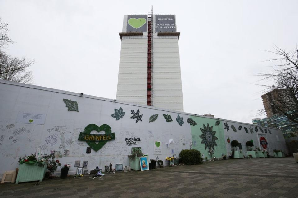 The Grenfell Memorial Wall in the grounds of Kensington Aldridge Academy (Jonathan Brady/PA) (PA Archive)