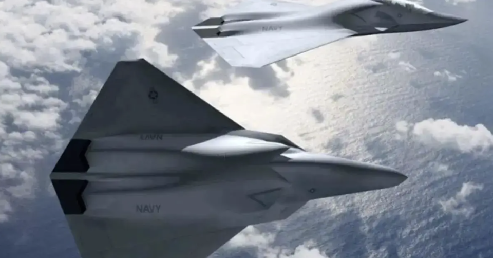 A rendering of a sixth-generation stealth combat jet design for the U.S. Navy. <em>Boeing</em>