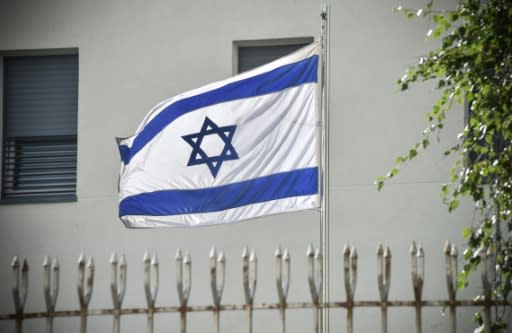 An Israeli flag waves at the embassy in Moscow on September 18, 2018