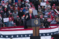 President Donald Trump speaks at a campaign rally at Manchester-Boston Regional Airport, Sunday, Oct. 25, 2020, in Londonderry, N.H. (AP Photo/Alex Brandon)