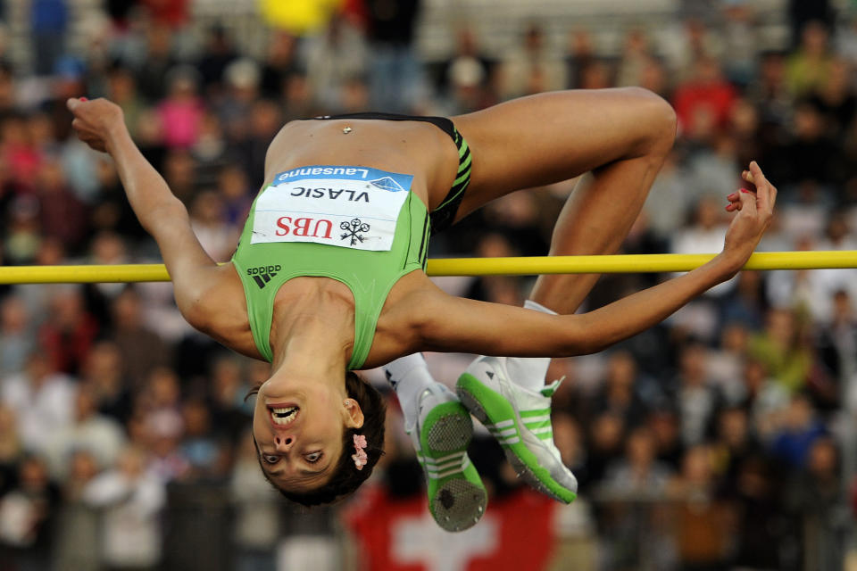 Croatian High jump champion Blanka Vlasic competes during the IAAF Diamond League athletics meeting Athletissima, on June 30, 2011, at the Olympic stadium in Lausanne. AFP PHOTO / FABRICE COFFRINI (Photo credit should read FABRICE COFFRINI/AFP/Getty Images)