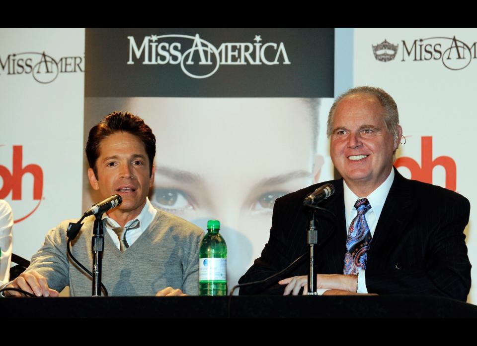 LAS VEGAS - JANUARY 27:  Two of the judges in the 2010 Miss America Pageant, saxophonist Dave Koz (L) and radio talk show host and conservative commentator Rush Limbaugh, speak during a news conference for the judges at the Planet Hollywood Resort & Casino January 27, 2010 in Las Vegas, Nevada. The pageant will be held at the resort on January 30, 2010.  (Photo by Ethan Miller/Getty Images)