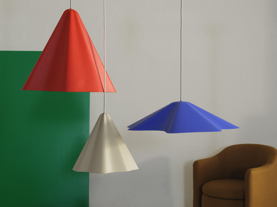 multi colored modern pendant lights in a modern living room