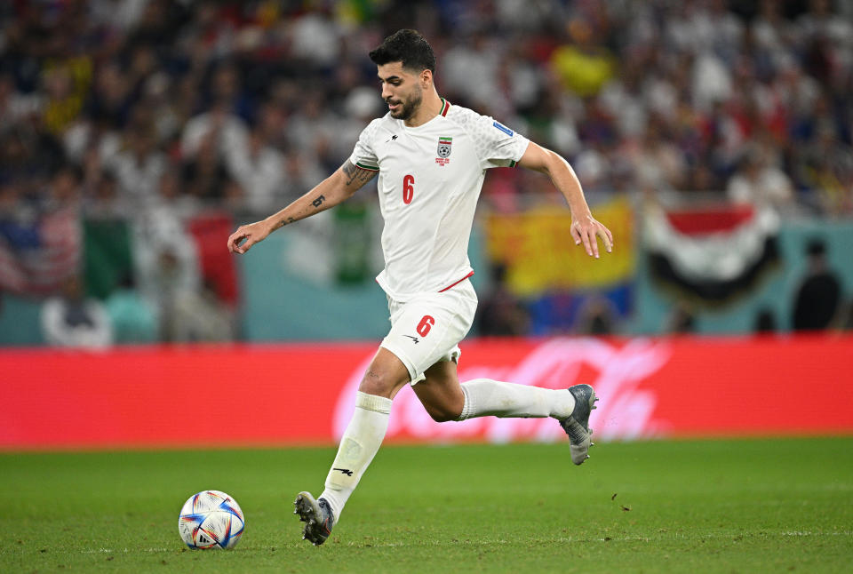 DOHA, QATAR - NOVEMBER 29: Saeid Ezatolahi of Iran in action during the FIFA World Cup Qatar 2022 Group B match between IR Iran and USA at Al Thumama Stadium on November 29, 2022 in Doha, Qatar. (Photo by Stuart Franklin/Getty Images)