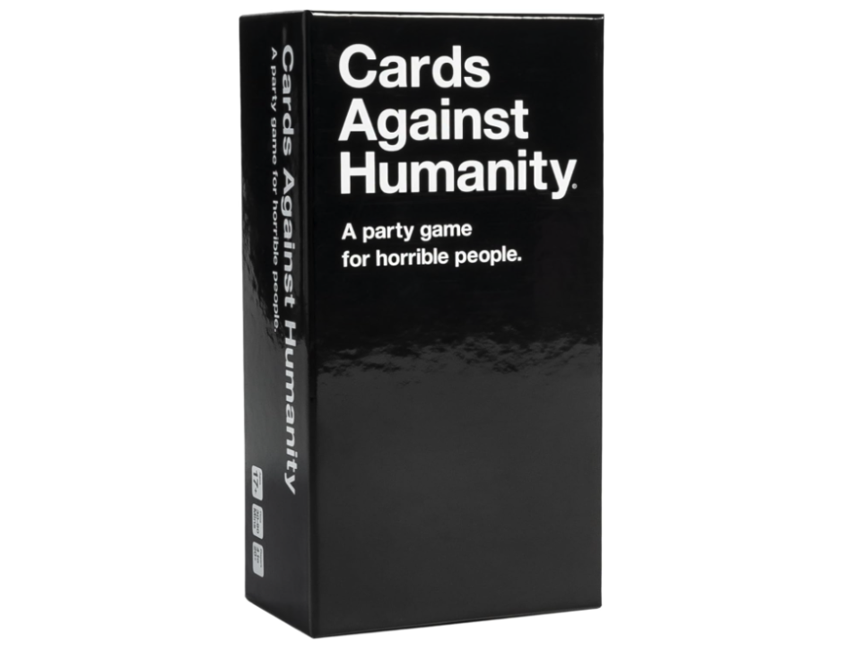 black board game for adults box that reads "cards against humanity"