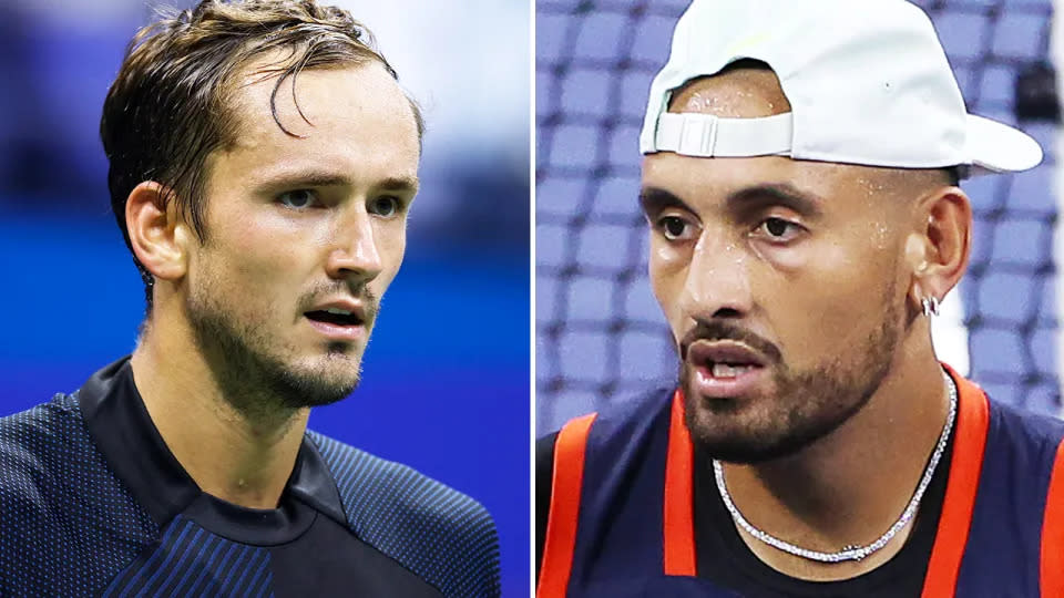 Pictured left to right, Daniil Medvedev and Nick Kyrgios at the US Open.